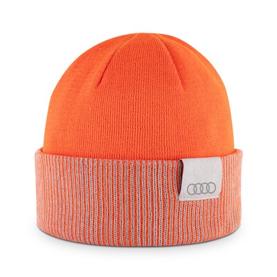 Audi Wende-Strickmütze, orange-hellbraun