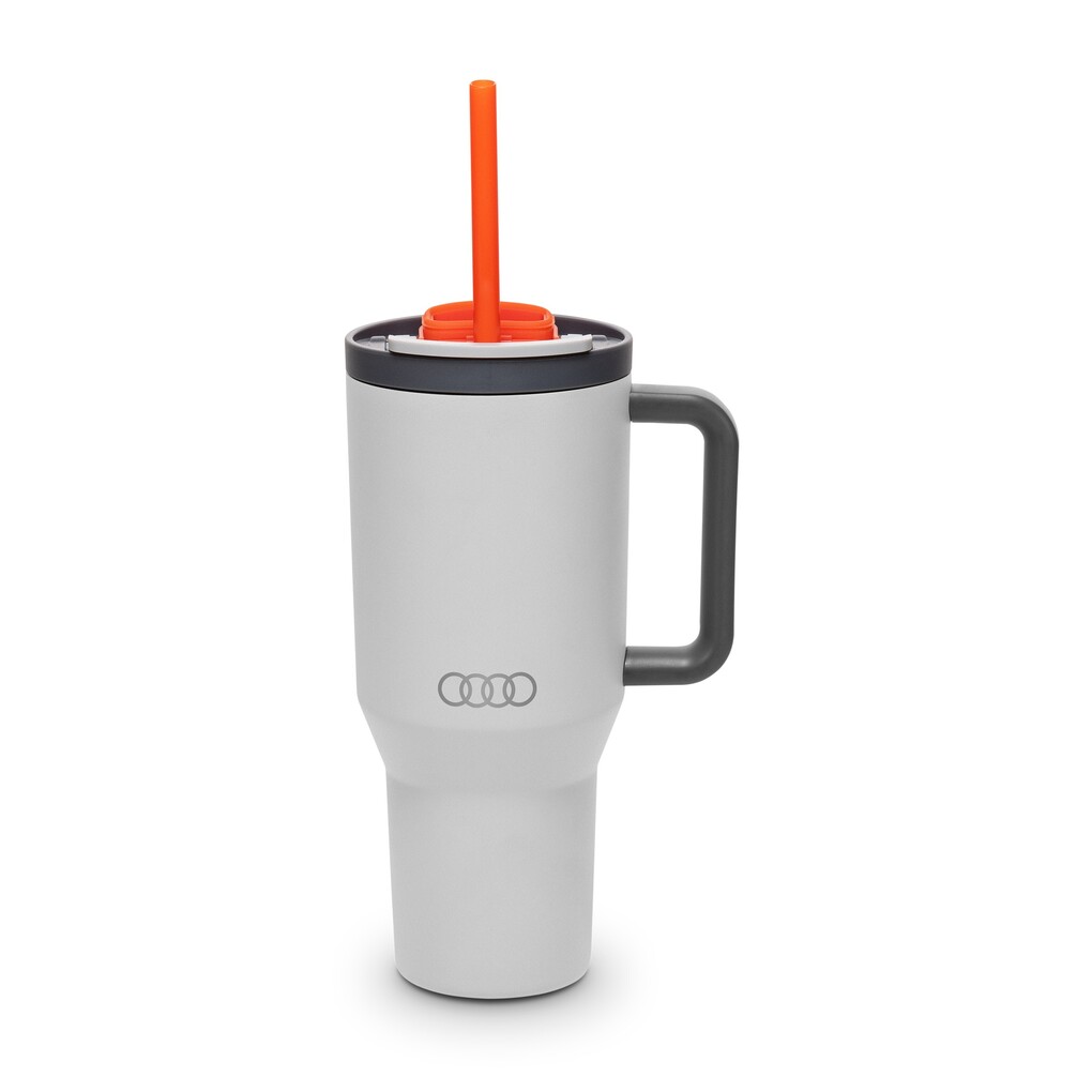 Audi Thermobecher Strohhalm, hellgrau