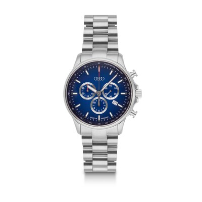 Audi Chronograph Edelstahl, silber/blau